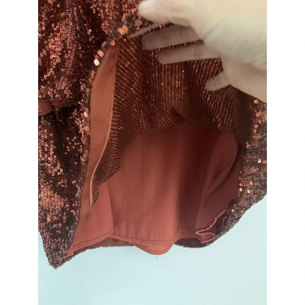 Anthropologie Marie Sequined Top Sz 2 Copper $120 Christmas Sparkle Rust NYE - Picture 7 of 13